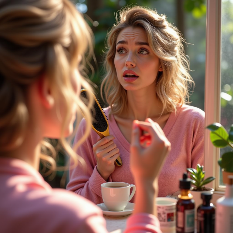 a_beautiful_woman_with_a_dramatic_frustrated_expression_staring_at_herself_in_the_mirror_while_hold_j5q3cirod1lj2rpcnmhl_3