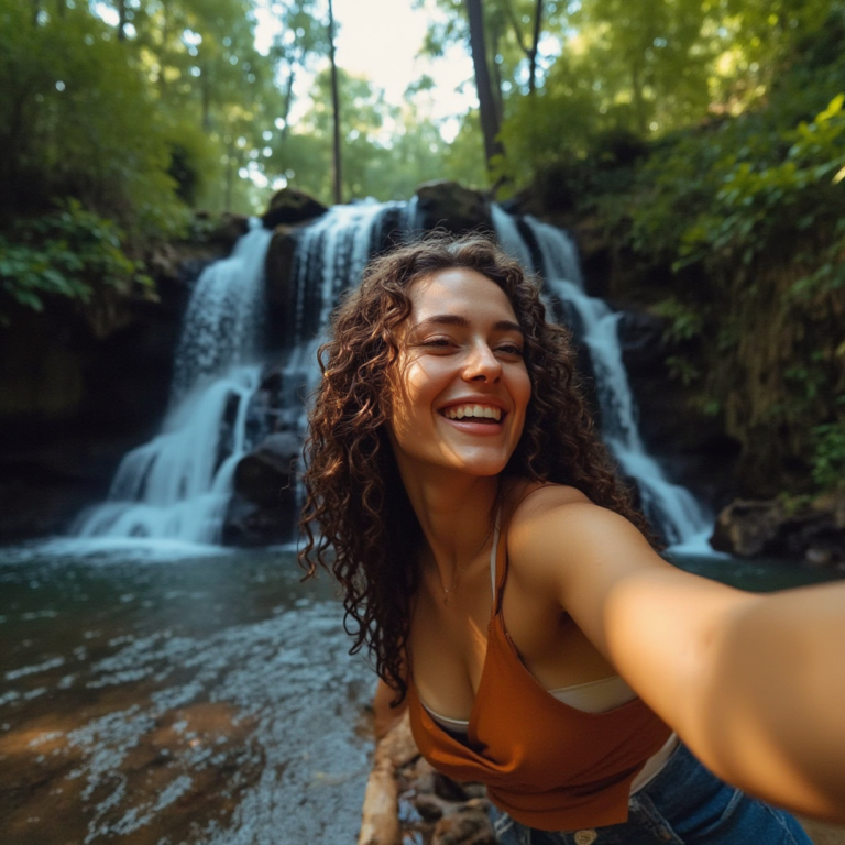 a_woman_with_dark_wavy_hair_and_tan_skin_standing_near_a_small_waterfall_in_a_forest_she_takes_a_se_ollx15ol9ssk71oiij7v_1